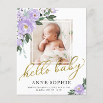 Purple Floral Birth Announcement Thank You Card