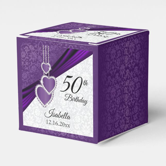 Purple Floral Birthday Design Favor Boxes (Front Side)