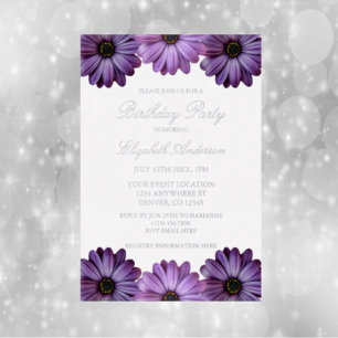 Purple Floral Birthday Foil Invitation