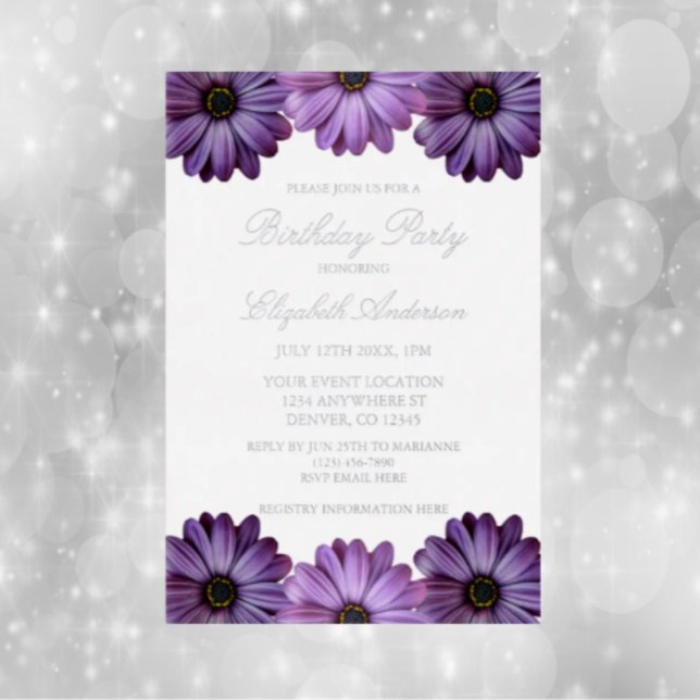 Purple Floral Birthday Foil Invitation (Creator Uploaded)