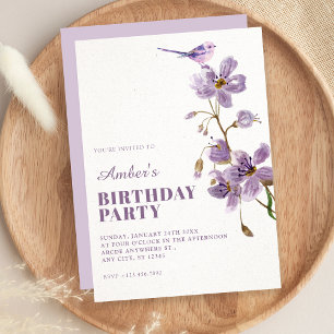 Purple floral birthday invitation