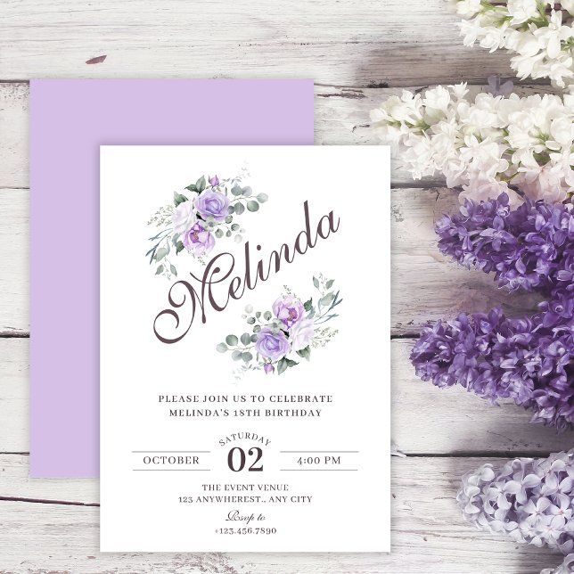 Purple floral birthday invitation (Creator Uploaded)