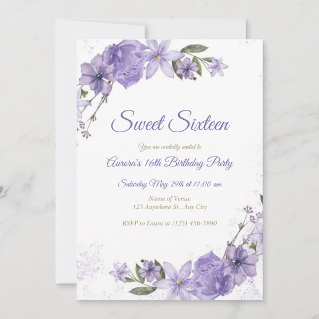 Purple Floral Birthday Invitation (Front)