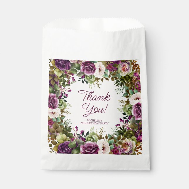 Purple Floral Birthday Thank You Favor Bag (Front)