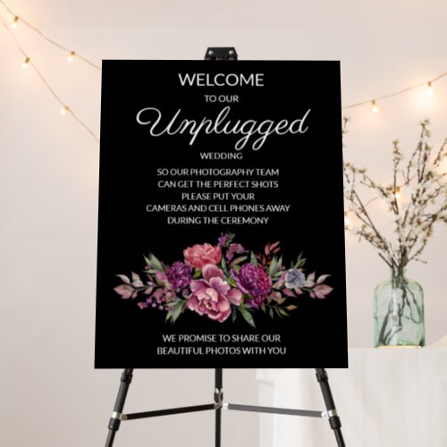 Purple Floral Black Botanical Unplugged Wedding  Foam Board