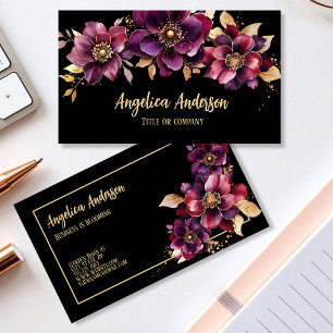 Purple Floral Black Business Card