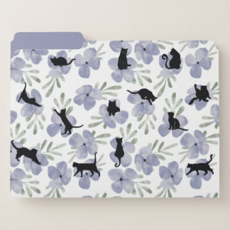 Purple Floral Black Cats File Folders