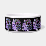 Purple Floral Black Sugar Skull Day Of The Dead Bowl<br><div class="desc">This Mexican Sugar Skull design is for all who love party, music festivals, Day of the dead, Halloween, National Taco Day, Cinco de Mayo and vintage designs. Usually these type of skulls are placed as offering at a persons home or on a gravestone to honor a spirit. Dia de los...</div>