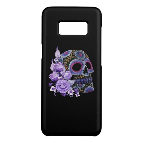 Purple Floral Black Sugar Skull Day Of The Dead Case_Mate Samsung Galaxy S8 Case