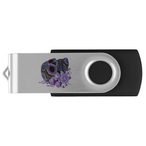 Purple Floral Black Sugar Skull Day Of The Dead Flash Drive