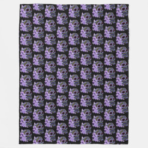 Purple Floral Black Sugar Skull Day Of The Dead Fleece Blanket