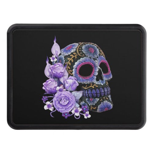 Purple Floral Black Sugar Skull Day Of The Dead Hitch Cover