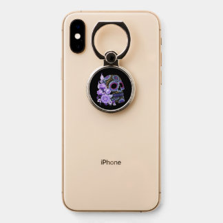 Purple Floral Black Sugar Skull Day Of The Dead Phone Ring Stand