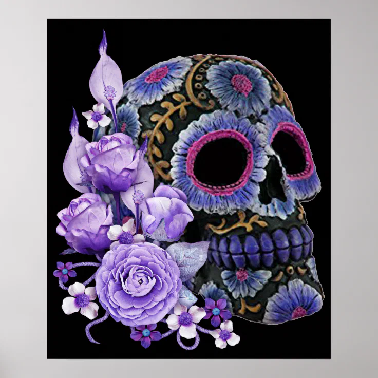 Day of the Dead Sugar Skull Black Charger Set of 4 4 Sugar Skull 