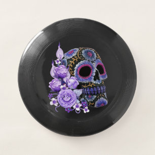 Purple Floral Black Sugar Skull Day Of The Dead Wham-O Frisbee