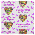 PURPLE FLORAL BLESSED BY GOD FOR 90 YEARS FABRIC