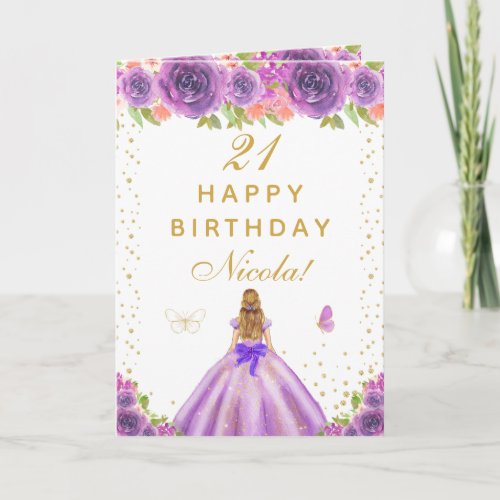 Purple Floral Blonde Hair Girl Birthday