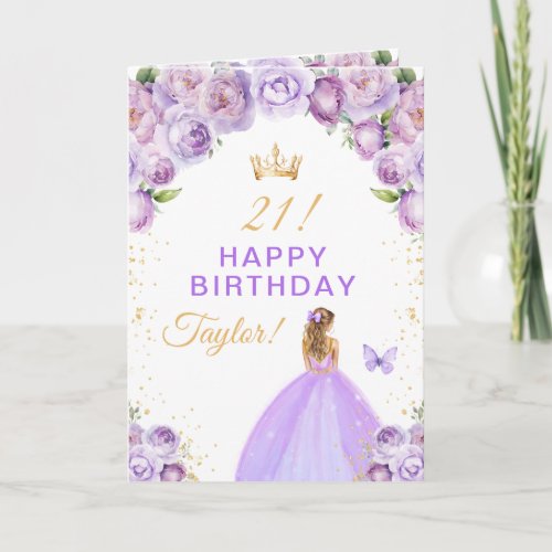 Purple Floral Blonde Hair Girl Happy Birthday