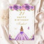 Purple Floral Blonde Hair Girl Happy Birthday Card<br><div class="desc">This elegant and glamorous birthday card can be personalized with a name or title such as daughter, granddaughter, niece, friend etc. The design features a beautiful princess with blonde hair and fair skin in a purple ball gown. The text combines handwritten script and modern sans serif fonts for a classy...</div>