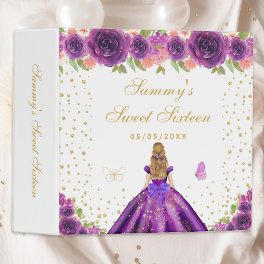 Purple Floral Blonde Hair Princess Sweet Sixteen 3 Ring Binder