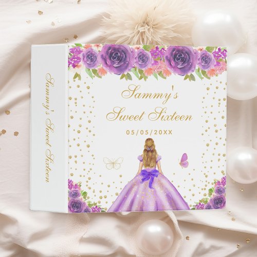 Purple Floral Blonde Hair Princess Sweet Sixteen 3 Ring Binder