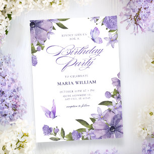 Purple floral bloom birthday invitation