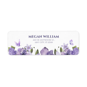 Purple floral bloom butterfly label