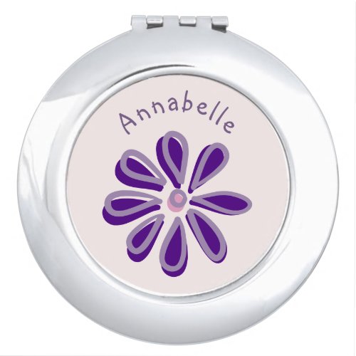 Purple Floral Bloom Doodle Your Name Compact Mirror