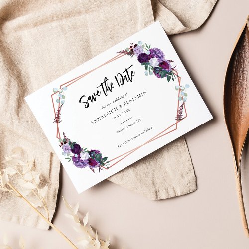 Purple Floral Bloom Elegant Script Wedding Save The Date
