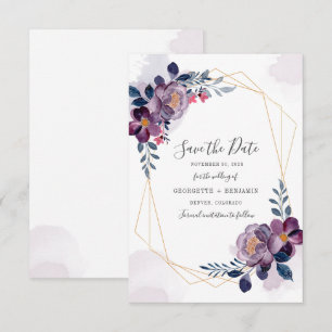 Purple Floral Bloom Geometric Script Save the Date