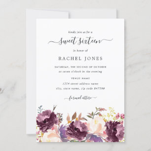 Purple Floral Bloom Sweet Sixteen Invitation