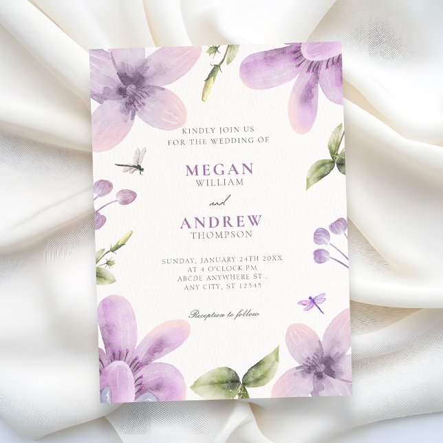 Purple floral bloom wedding invitation (Creator Uploaded)