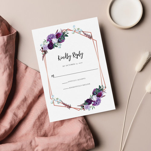 Purple Floral Bloom Wedding RSVP Card