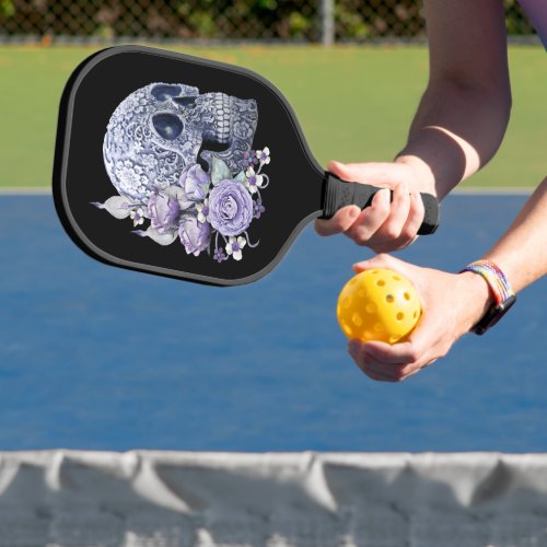 Purple Floral Blue Sugar Skull Day Of The Dead Pickleball Paddle