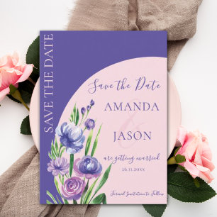 Purple Floral Blush Elegant Wedding Save the Date Announcement