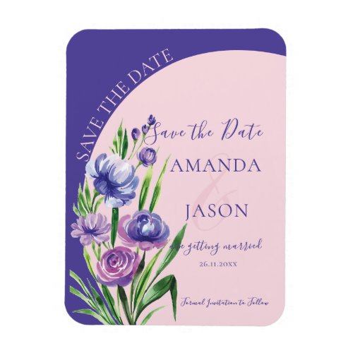  Purple Floral Blush Elegant Wedding Save the Date Magnet