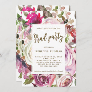 Purple floral boho Graduation party invitation