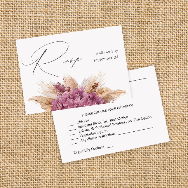 Purple Floral Boho w Meal RSVP Card (Creator Uploaded)