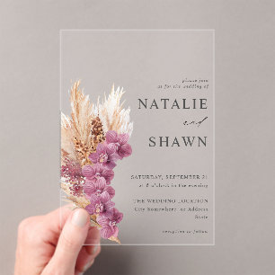 Purple Floral Boho Wedding Acrylic Invitations
