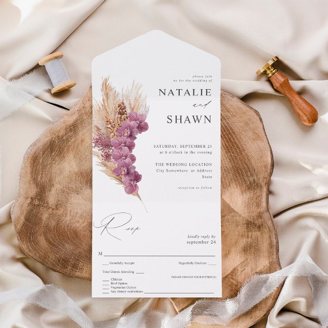 Purple Floral Boho Wedding All In One Invitation (Creator Uploaded)