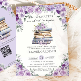 Purple Floral Books New Chapter Bridal Shower Invitation