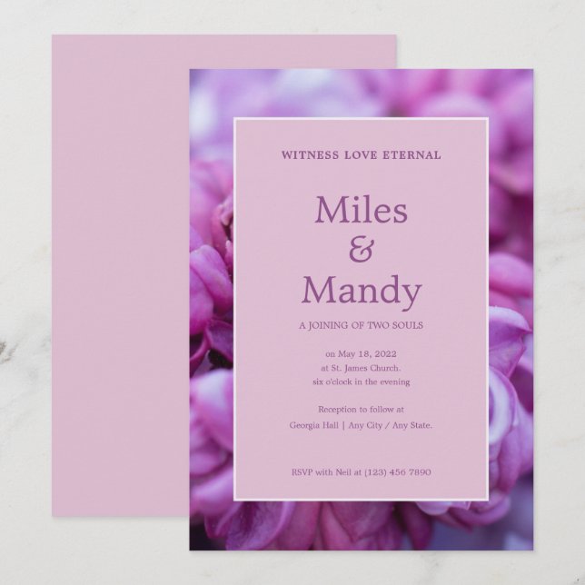 Purple Floral Border Wedding Invitation (Front/Back)