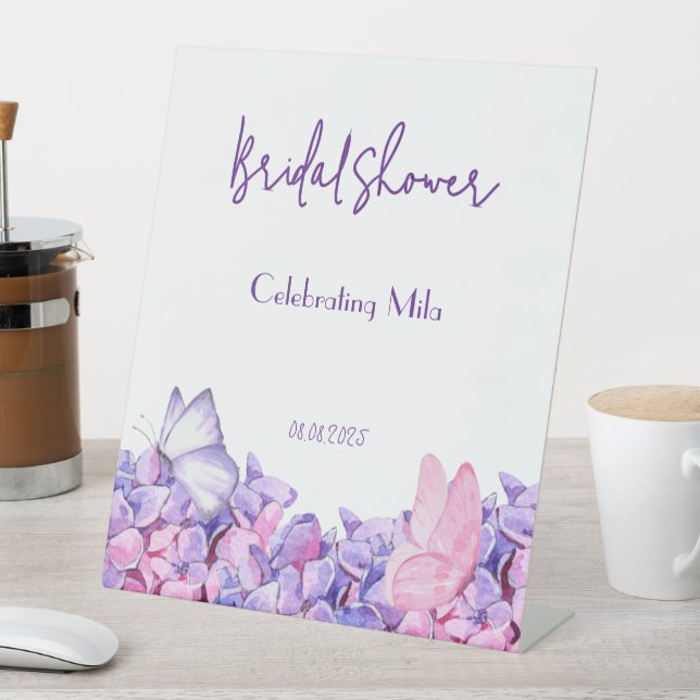 Purple floral botanical butterflies bridal sign (In SItu)
