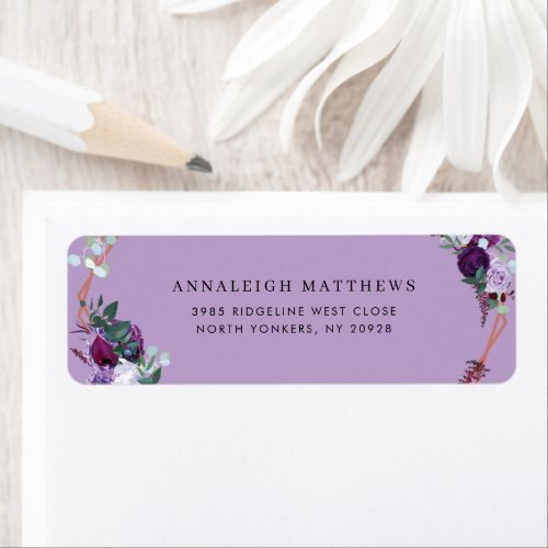 Purple Floral Botanical Elegant Return Address Label