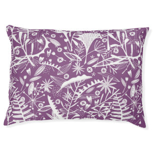 Purple Floral Botanical Plant Silhouettes Pet Bed
