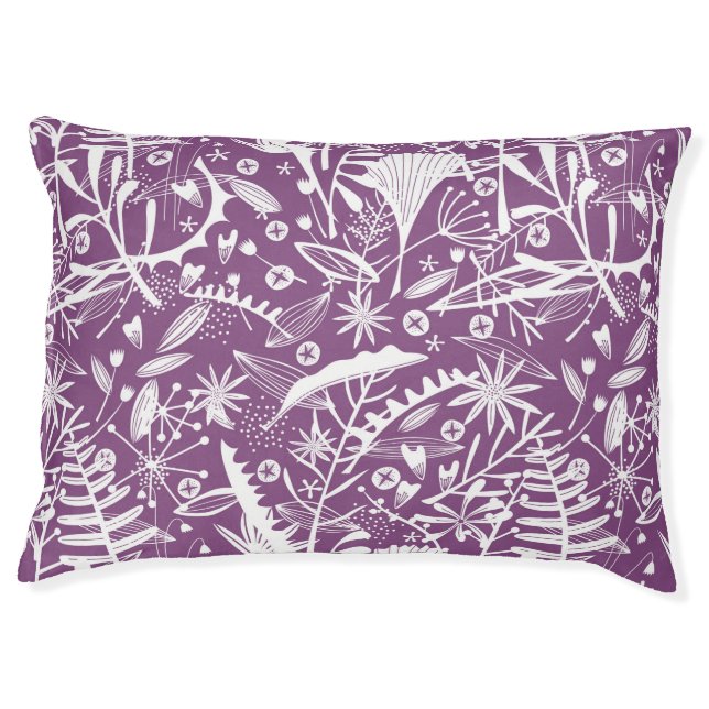 Purple Floral Botanical Plant Silhouettes Pet Bed (Front)