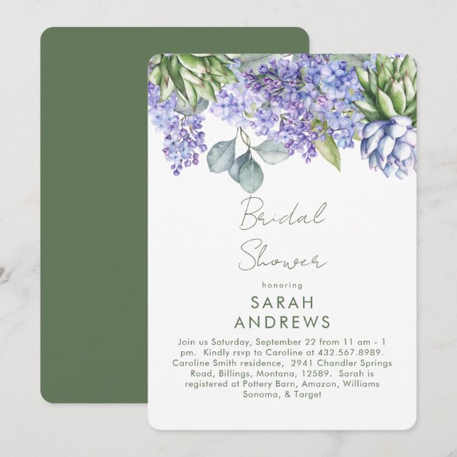 Purple Floral Botanical Rounded Bridal Shower  Invitation (Front/Back)