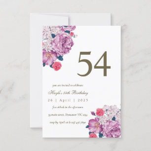 Purple Floral Botanical Simple Chic 54th Birthday Invitation