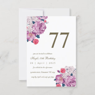 Purple Floral Botanical Simple Chic 77th Birthday Invitation