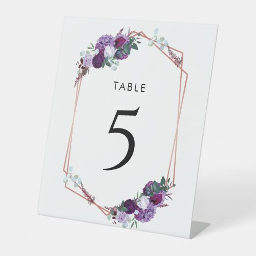 Purple Floral Botanical Table Number Pedestal Sign